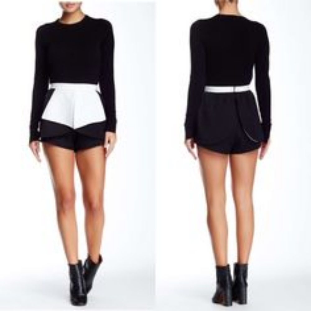 STYLESTALKER Black and White layered dress shorts